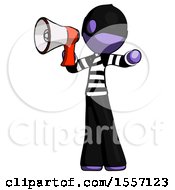Poster, Art Print Of Purple Thief Man Shouting Into Megaphone Bullhorn Facing Left
