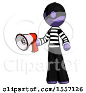 Poster, Art Print Of Purple Thief Man Holding Megaphone Bullhorn Facing Right