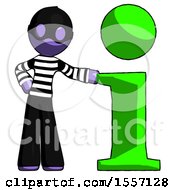 Poster, Art Print Of Purple Thief Man With Info Symbol Leaning Up Against It