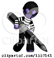 Poster, Art Print Of Purple Thief Man Writing With A Really Big Pen