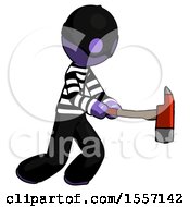 Purple Thief Man With Ax Hitting Striking Or Chopping