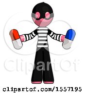 Poster, Art Print Of Pink Thief Man Holding A Red Pill And Blue Pill