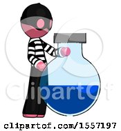 Pink Thief Man Standing Beside Large Round Flask Or Beaker