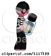 Poster, Art Print Of Pink Thief Man Holding Glass Medicine Bottle