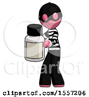 Pink Thief Man Holding White Medicine Bottle
