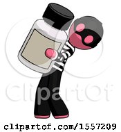 Pink Thief Man Holding Large White Medicine Bottle
