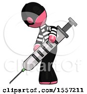 Pink Thief Man Using Syringe Giving Injection