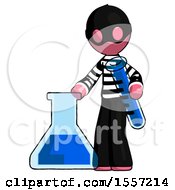 Poster, Art Print Of Pink Thief Man Holding Test Tube Beside Beaker Or Flask