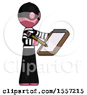 Pink Thief Man Using Clipboard And Pencil