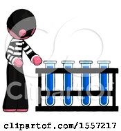 Poster, Art Print Of Pink Thief Man Using Test Tubes Or Vials On Rack