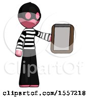 Poster, Art Print Of Pink Thief Man Showing Clipboard To Viewer