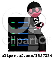 Poster, Art Print Of Pink Thief Man Resting Against Server Rack Viewed At Angle