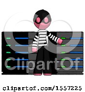 Poster, Art Print Of Pink Thief Man With Server Racks In Front Of Two Networked Systems