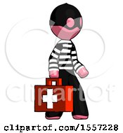 Poster, Art Print Of Pink Thief Man Walking With Medical Aid Briefcase To Right