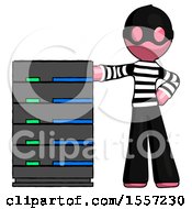 Poster, Art Print Of Pink Thief Man With Server Rack Leaning Confidently Against It