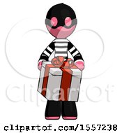 Poster, Art Print Of Pink Thief Man Gifting Present With Large Bow Front View