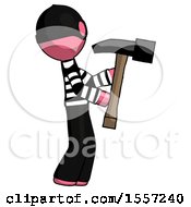 Poster, Art Print Of Pink Thief Man Hammering Something On The Right