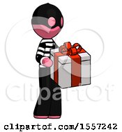 Poster, Art Print Of Pink Thief Man Giving A Present