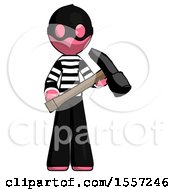 Poster, Art Print Of Pink Thief Man Holding Hammer Ready To Work