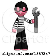 Poster, Art Print Of Pink Thief Man Holding Wrench Ready To Repair Or Work