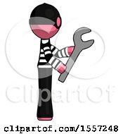 Poster, Art Print Of Pink Thief Man Using Wrench Adjusting Something To Right