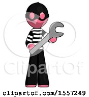 Poster, Art Print Of Pink Thief Man Holding Large Wrench With Both Hands
