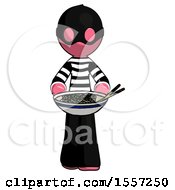 Poster, Art Print Of Pink Thief Man Serving Or Presenting Noodles