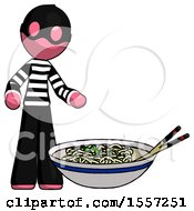Poster, Art Print Of Pink Thief Man And Noodle Bowl Giant Soup Restaraunt Concept
