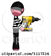 Poster, Art Print Of Pink Thief Man Using Drill Drilling Something On Right Side
