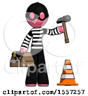 Poster, Art Print Of Pink Thief Man Under Construction Concept Traffic Cone And Tools