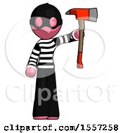 Poster, Art Print Of Pink Thief Man Holding Up Red Firefighters Ax