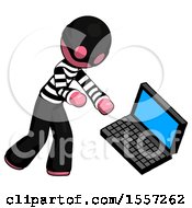 Pink Thief Man Throwing Laptop Computer In Frustration