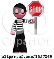 Poster, Art Print Of Pink Thief Man Holding Stop Sign