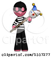 Poster, Art Print Of Pink Thief Man Holding Jester Diagonally