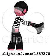 Pink Thief Man Dusting With Feather Duster Downwards