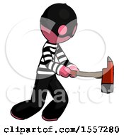Poster, Art Print Of Pink Thief Man With Ax Hitting Striking Or Chopping