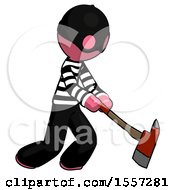 Poster, Art Print Of Pink Thief Man Striking With A Red Firefighters Ax