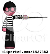 Poster, Art Print Of Pink Thief Man Standing With Ninja Sword Katana Pointing Right