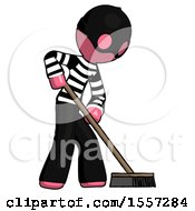 Poster, Art Print Of Pink Thief Man Cleaning Services Janitor Sweeping Side View