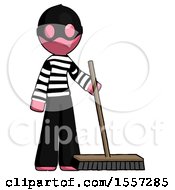 Poster, Art Print Of Pink Thief Man Standing With Industrial Broom