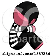 Poster, Art Print Of Pink Thief Man Sitting With Head Down Facing Sideways Right