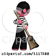Poster, Art Print Of Pink Thief Man Sweeping Area With Broom