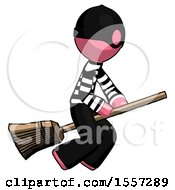 Pink Thief Man Flying On Broom