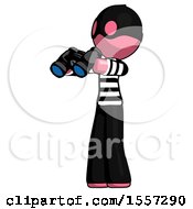 Poster, Art Print Of Pink Thief Man Holding Binoculars Ready To Look Left
