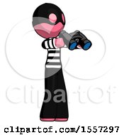 Poster, Art Print Of Pink Thief Man Holding Binoculars Ready To Look Right