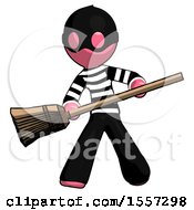 Poster, Art Print Of Pink Thief Man Broom Fighter Defense Pose