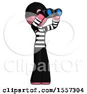 Poster, Art Print Of Pink Thief Man Looking Through Binoculars To The Right