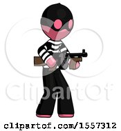 Poster, Art Print Of Pink Thief Man Tommy Gun Gangster Shooting Pose