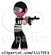 Poster, Art Print Of Pink Thief Man Shooting Automatic Assault Weapon