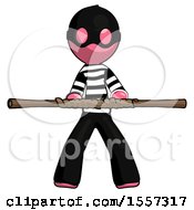 Pink Thief Man Bo Staff Kung Fu Defense Pose